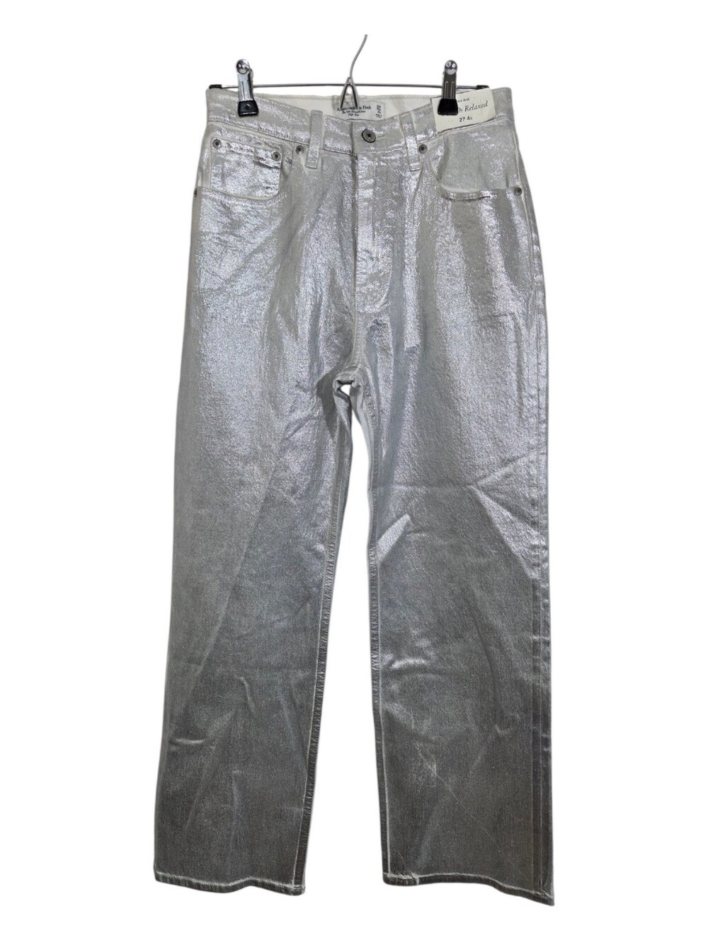 NWT Abercrombie & Fitch '90s Relaxed High Rise Jeans 27 Short Metallic Silver